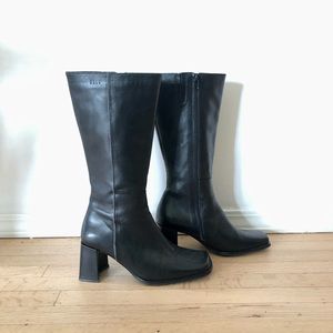 Vintage black leather tall knee high boots